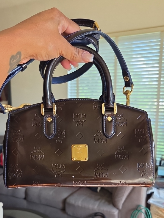 MCM Handbags - MCM Mini Olive Green & Blue Patent Leather Top-Handle Mini Crossbody